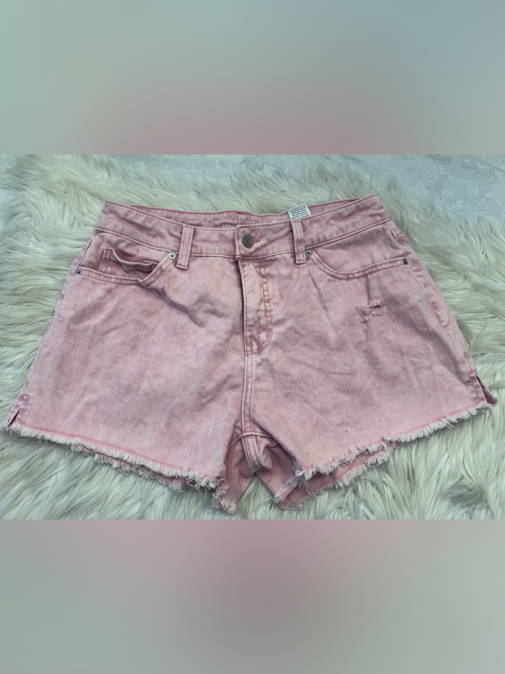 Time And Tru High Rise Size 8 Pink Demim Cut Off Shorts Distressed Ripped Y2K